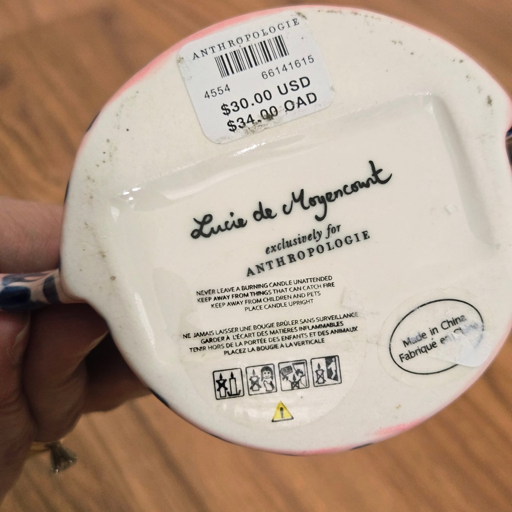 Anthropologie Lucie de Moyencourt Candle Holder Pink Blue Shell Fan Ceramic 5" - Picture 6 of 6